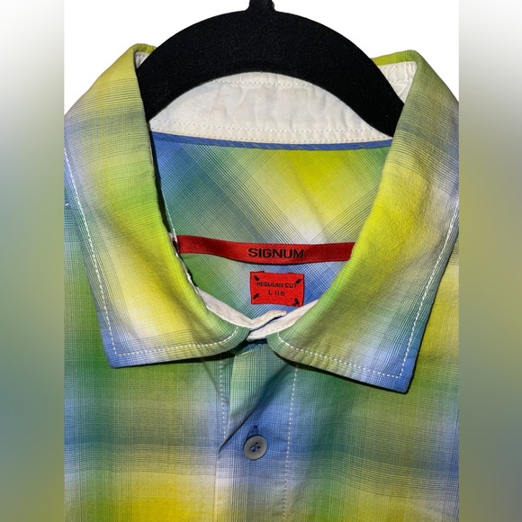 Signum European Relaxed Short Sleeve Collared Men’s Button Down Plaid Shirt - L - Picture 3 of 4